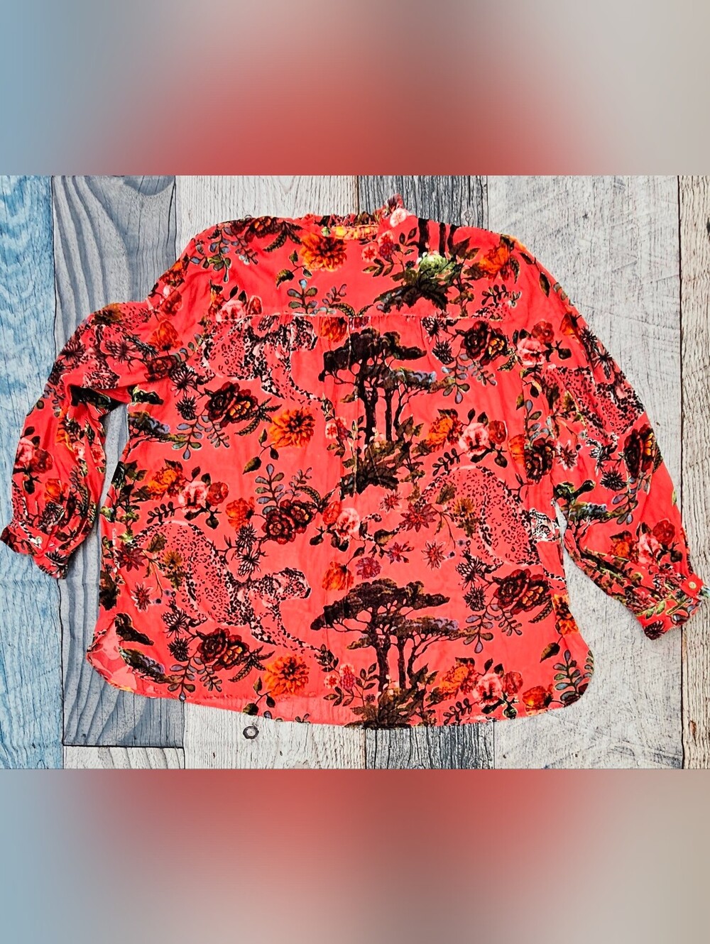 John Mark Red Burnout Velvet Blouse Floral Animal Print Women's Plus Size 3X NWT - Picture 11 of 16